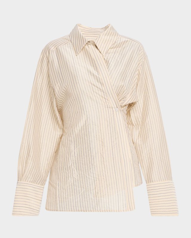 Pinstripe Asymmetric Long-Sleeve Shirt